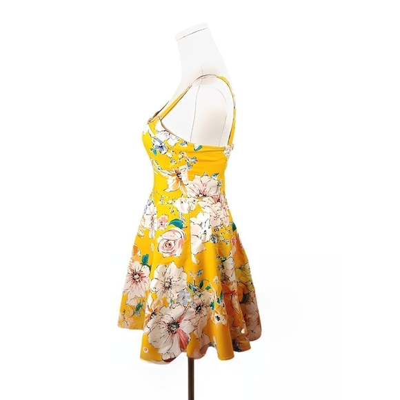 Bailey Blue Yellow Floral Fit & Flare Mini Dress XS Vintage A-Line Sweetheart - Picture 2 of 9